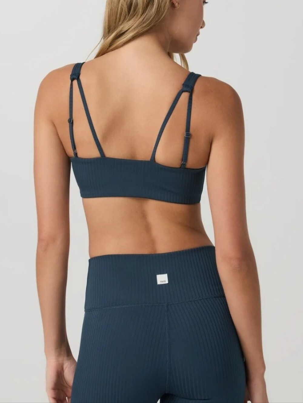 Vuori Inversion Ribbed Square-Neck Sports Bra In Ocean Blue Size Large - Picture 2 of 15